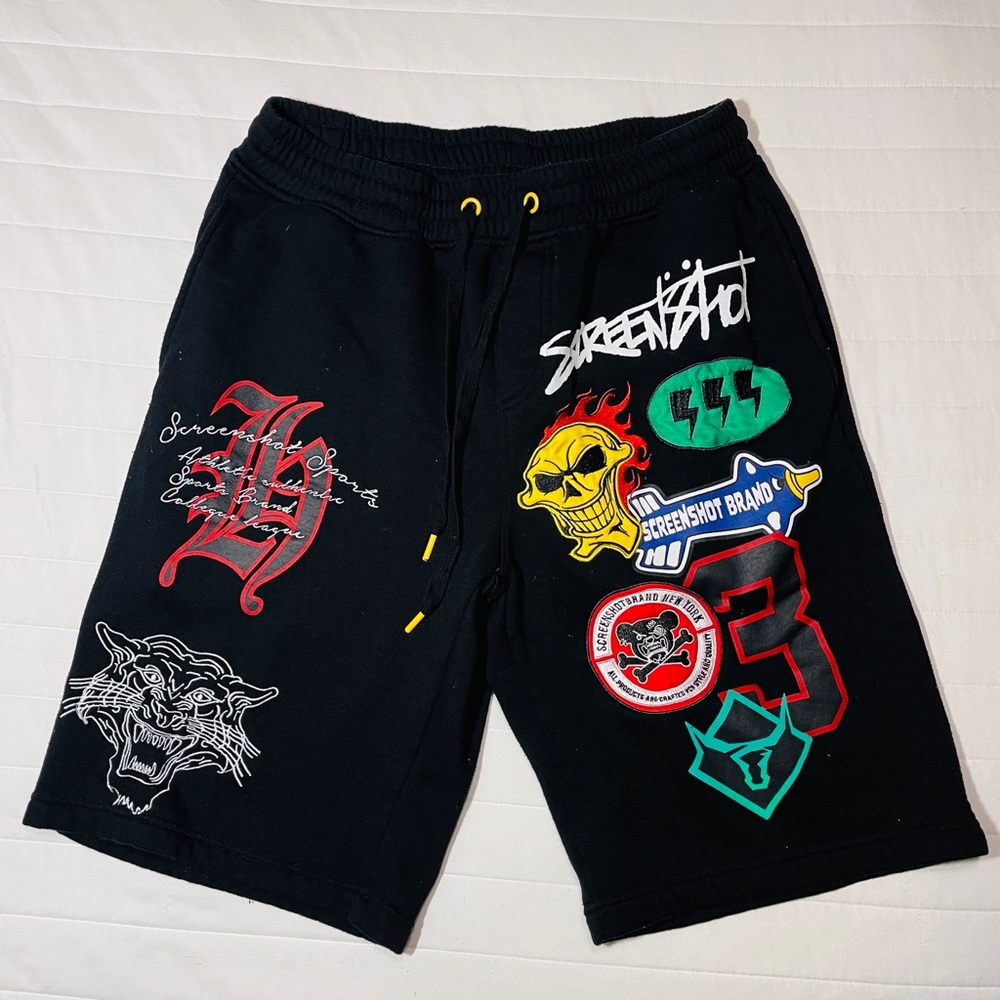 Men's Black Graphic Athletic Shorts